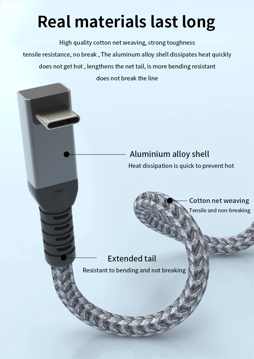 UGOURD USB 4 40Gbps Kabel Thunderbolt4 Typ C Winkelkabel 90 Grad 240W USB-C Kabel 8K Stecker auf Stecker für EGPU SSD Box ACASIS – Detail 8