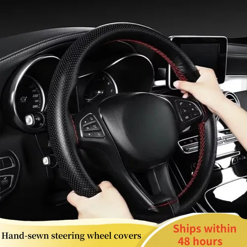 Imagen 2 del producto Protector para volante de coche cosido a mano para todas las estaciones, accesorios universales de cuero de microfibra resistentes al desgaste para coches