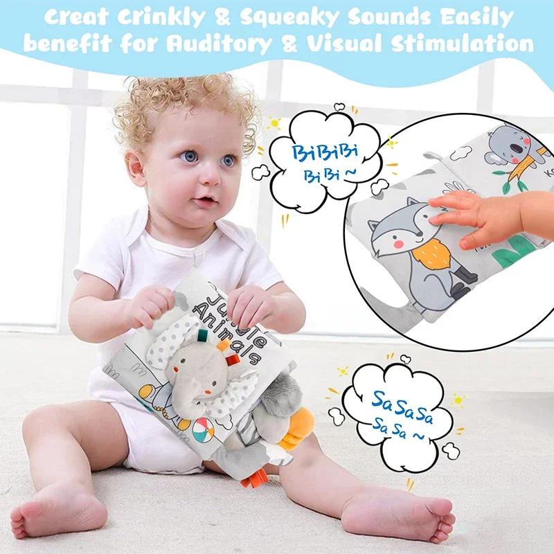 Zachte Babyboeken 3D Touch Feel Hoog Contrast Doek Boek Zintuiglijk Vroeg Leren Wandelwagen Speelgoed voor Baby Peuter Speelgoed 0-12 maanden