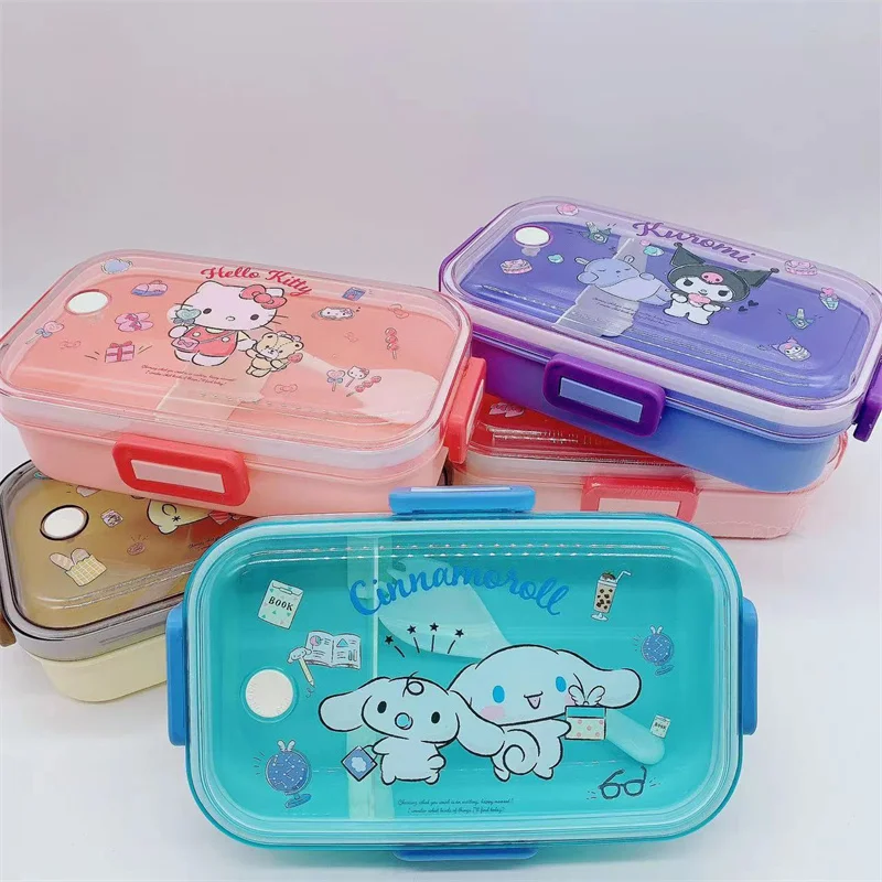 

Super Kawaii Cartoon Kuromi Double Lattice Plastic Lunch Box Microwavable Medium Sized Student Portable Melodys Bento Boxes