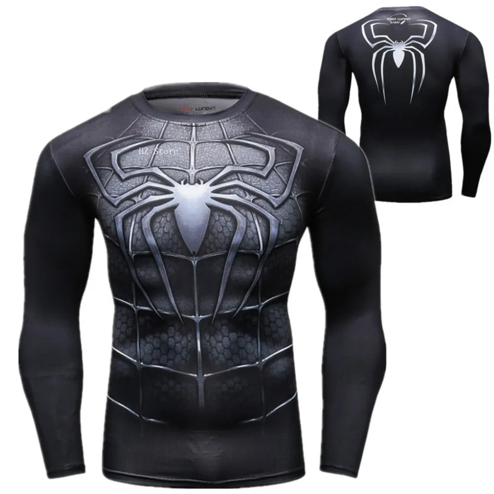 

Marvel Venom Black Spider-Man Tight Fitting Long Sleeved 3D Printed Quick Drying Elastic T-shirt for Men Birthday Gift