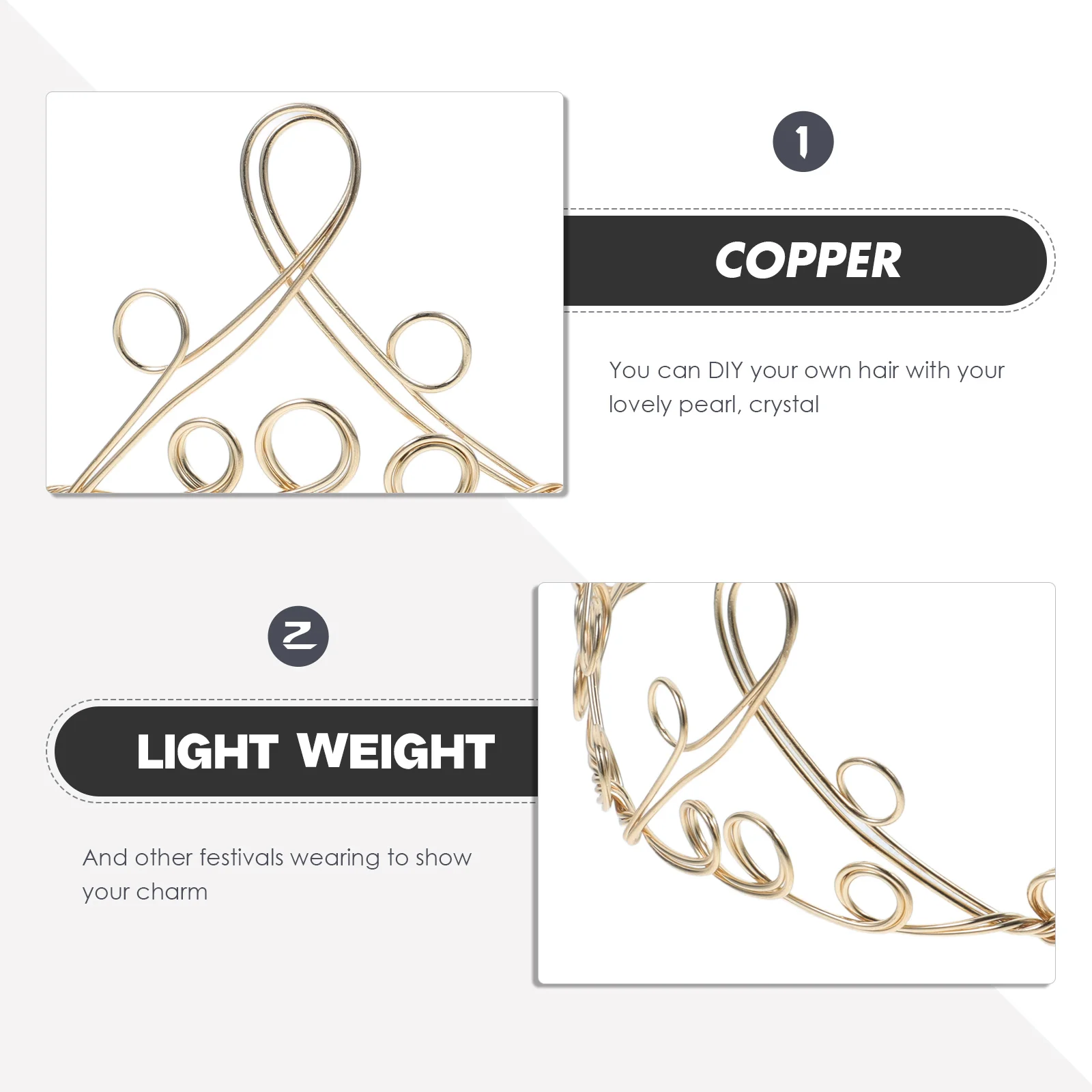 

Diy Copper Crown Delicate Handcrafted Winding Headwear Hair Accessory For Women Girls Golden Durable Simple Chic Party Birthday