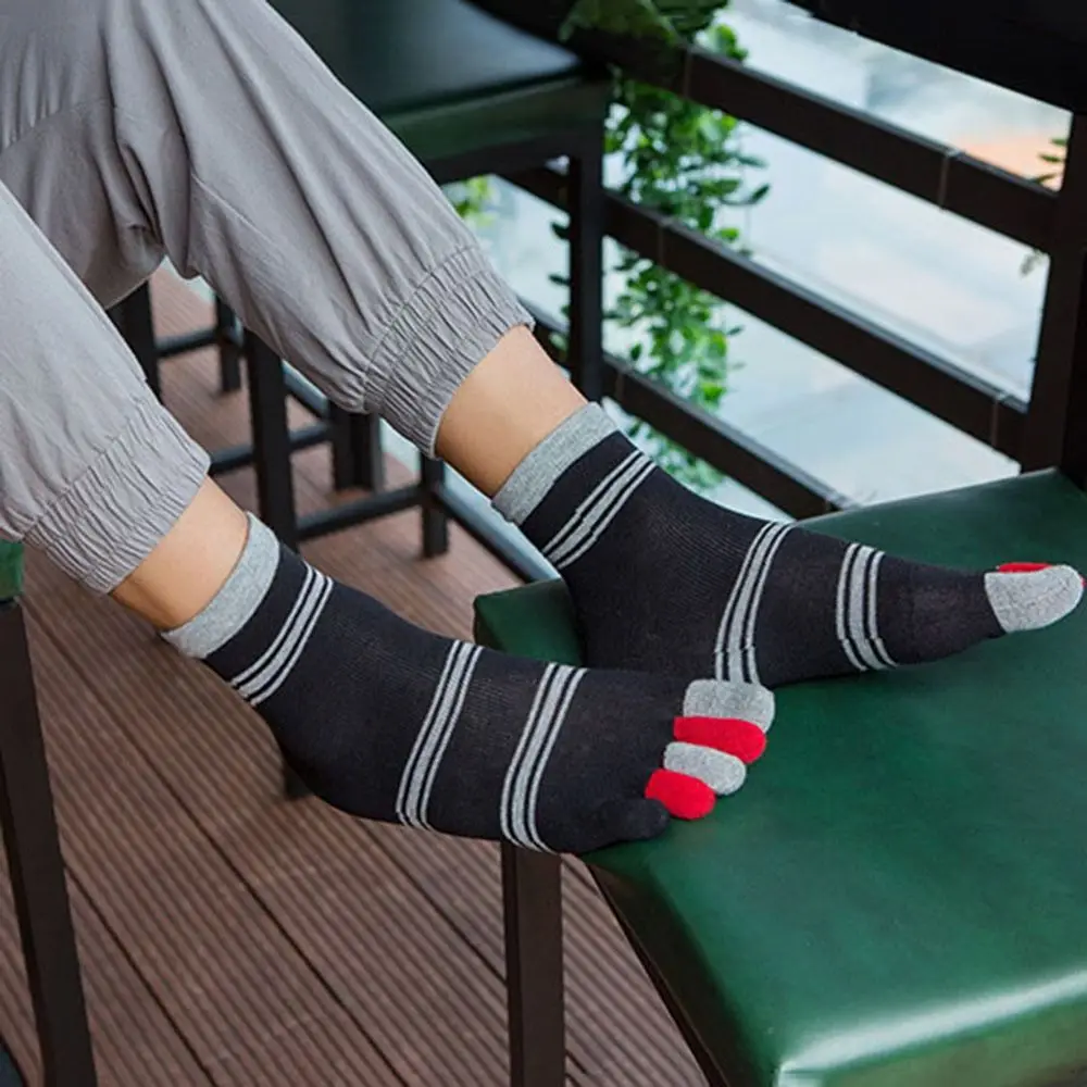 Casual Elastic For Men Cotton Five Toe Striped Crew Socks Male Hosiery Five Finger Socks Toe Socks