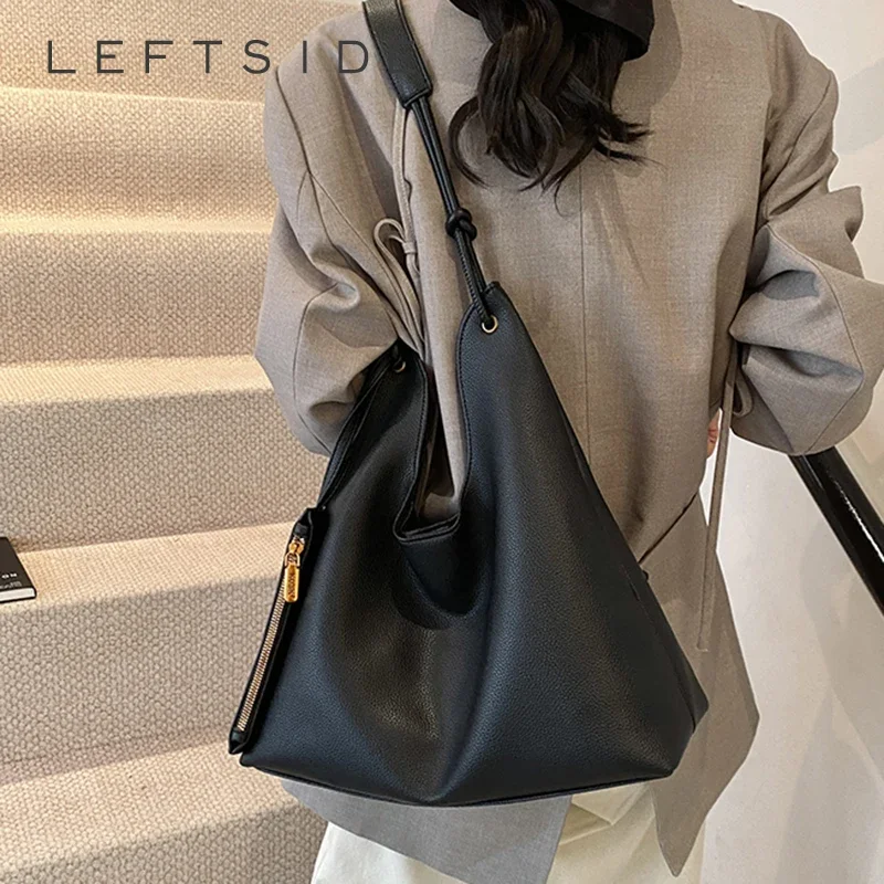 

LEFTSIDE 2 Pcs/set Retro PU Leather Shoulder Bag for Women 2024 Winter Simple New Y2K Handbags Females Travel Luxury Hobo Bags