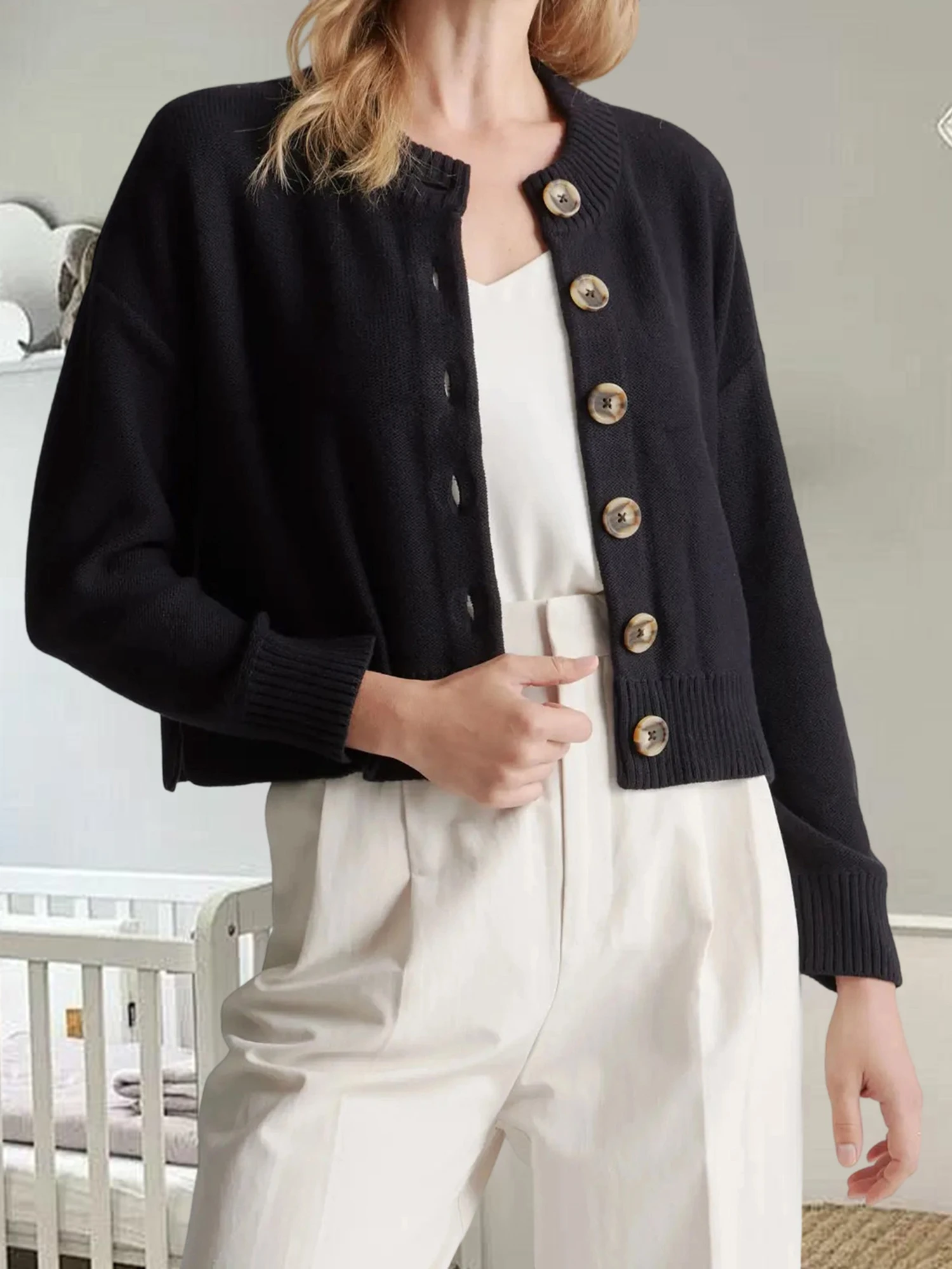 

Ladies V-Neck Knit Pullover Sweater Casual Long Sleeve Solid Color Loose Fit Jumper Top Winter Outfit Wear