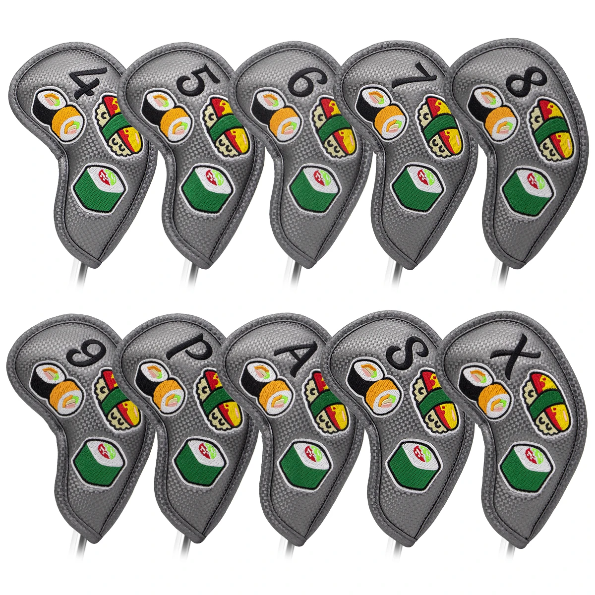 Golf Iron Head Covers Japan Sushi Design Iron Headovers with Velc-ro Grey Premium leather for Golf irons 4-9 ASPX 10pcs