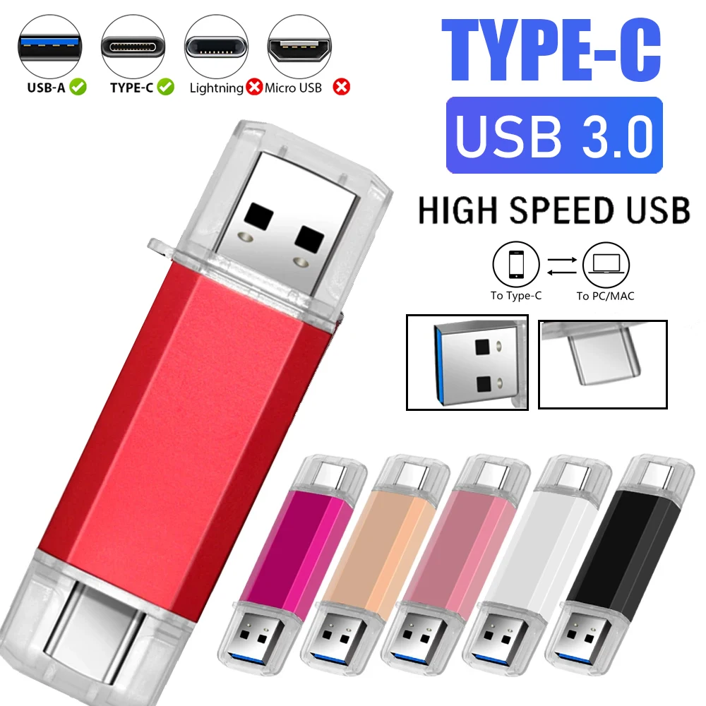 

Metal TYPE-C Pen Drive High Speed USB 3.0 Flash Drive 2 IN 1 High Quality Memory Stick for Type-C Device Pendrive Business Gifts
