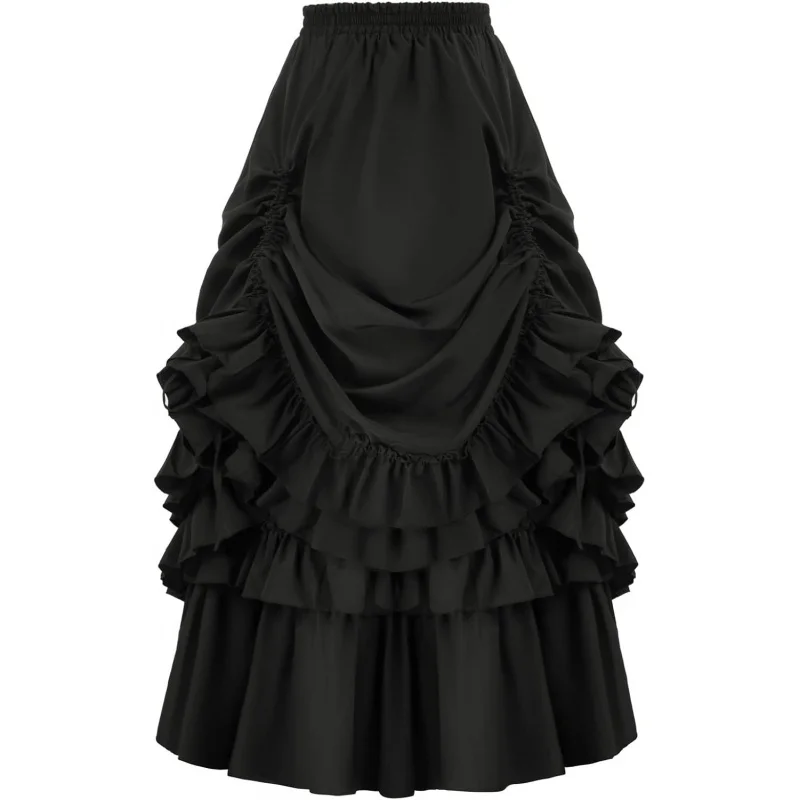 

❤️❤️❤️Women's Vintage Gothic Victorian Skirt Renaissance Ruffle Skirt (Black, XXL)❤️⭐️❤️