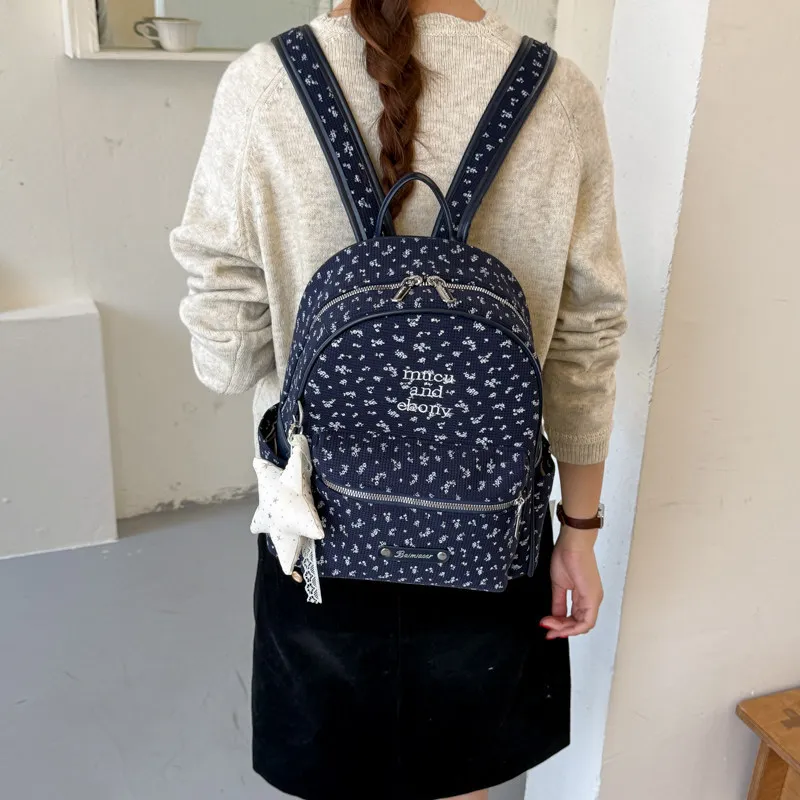 Retro floral print backpack for women2026New Korean-style large-capacity, versatile, casual, and commuter backpack, suitable for
