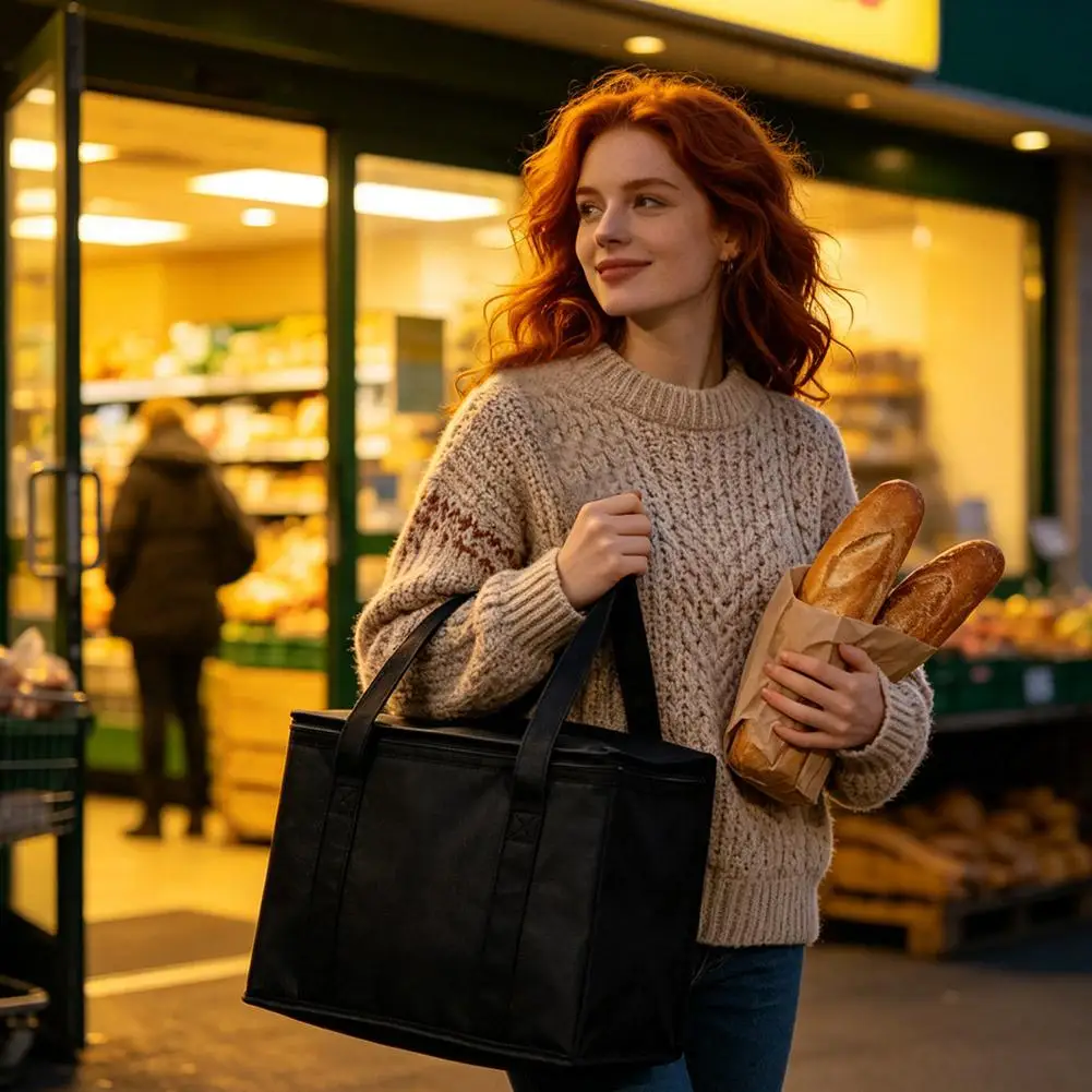 Isolierte Tasche: Hält Lebensmittel stundenlang warm & kalt – Einkaufstasche, weiche Kühltasche, Pizzawärmer, leicht & robust mit Reißverschluss – Detail 6