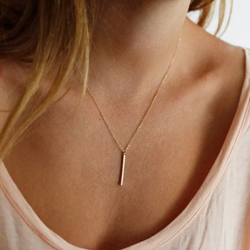 Jewelry Fashion Short Geometric Metal Accessories Women's Simple Rectangular Metal Stick Tassel Necklace