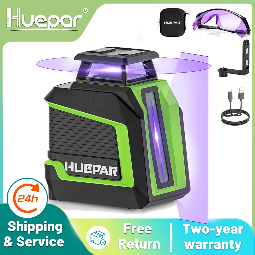 

Huepar D011CP Multi-lines Laser Level Self-Leveling Cross Line Purple 360° Horizontal & Vertical Laser Tools With Li-ion Battery