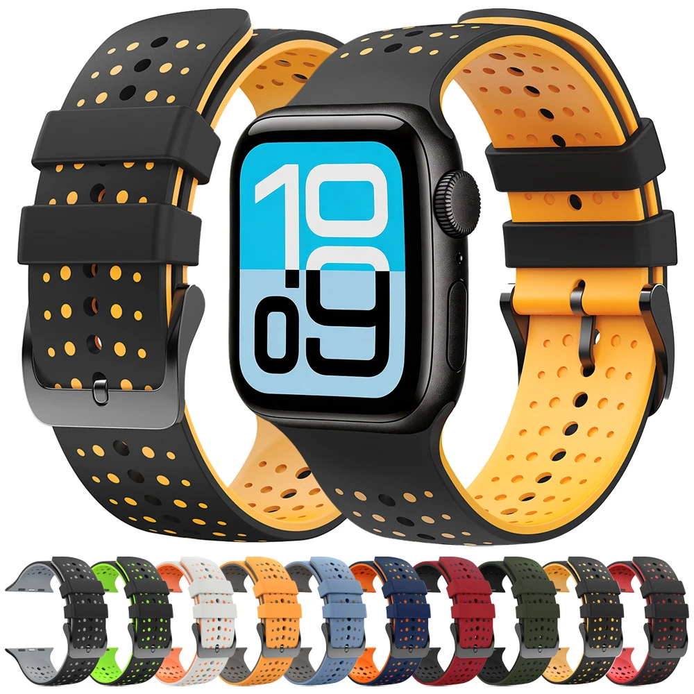 Ersatzarmband für Apple Watch Ultra 1 2 3 49mm, zweifarbiges Silikonband für iWatch SE 10 11 44mm 45mm 46mm, Armband