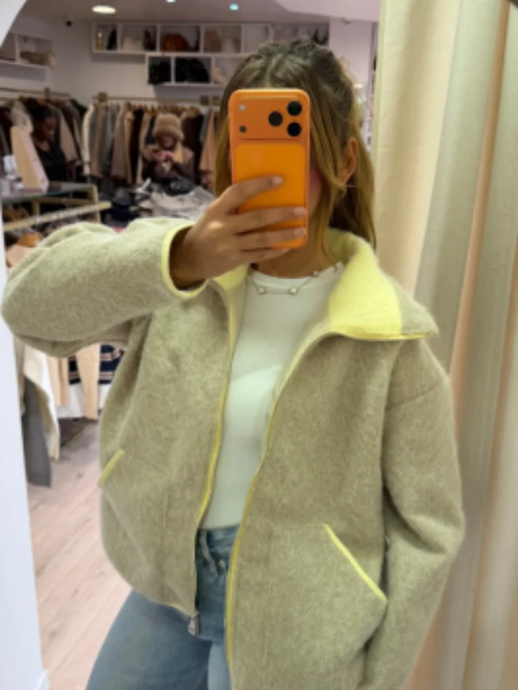 

Блокирующий вязаный укороченный кардиган, женский модный свободный короткий свитер с лацканами и длинными рукавами на молнии, женская зимняя повседневная одежда