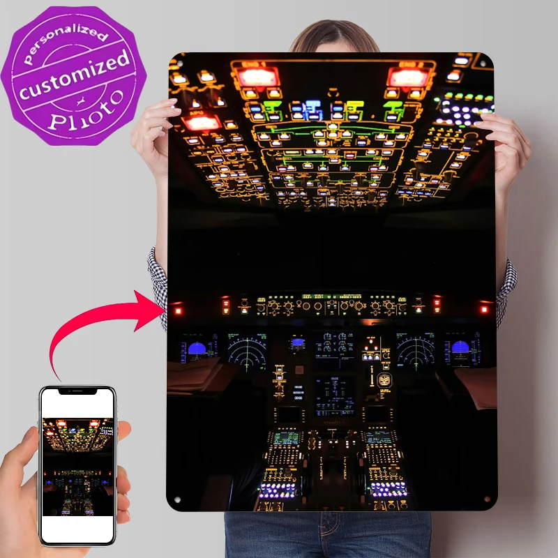 Airplane Cockpit Tinplate Poster Customized Wall Art Retro Vintage Metal Signs for Fans Office Decoration Room Home Decor Items