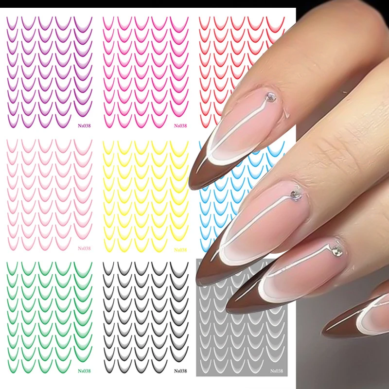 9 Sheets Gradient Color Line Design French Nail Art Stickers Self-Adhesive Ail Tips Guides For DIY Decoration Stencil Tools