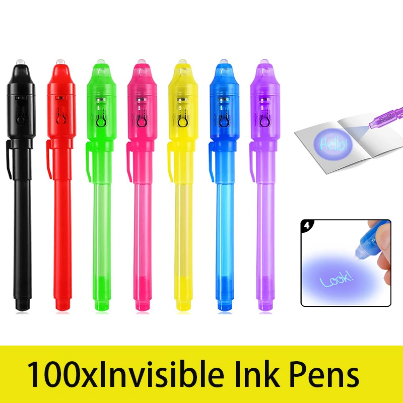 

100Pcs Invisible Ink Pen with UV Black Light Pens for Secret Message and Birthday Party Writing Secret Message for Easter Day