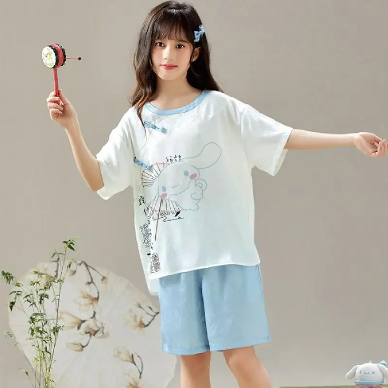 Sanrio Girls Pajamas, Pajamas, Summer New Short-Sleeved Cute Set, Summer Home Clothes, Cartoon Kuromi My Melody Clothing Gifts