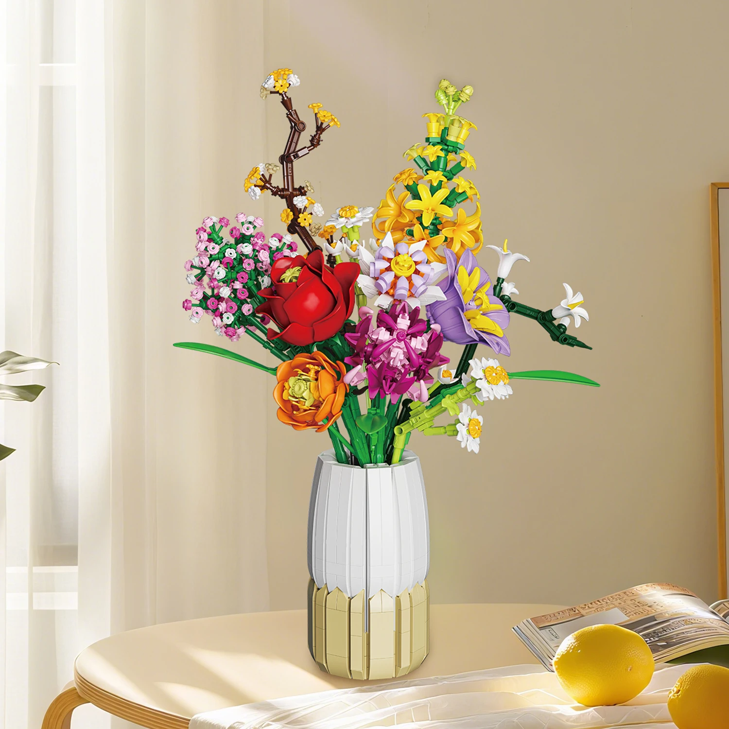 

1458PCS Flower Bouquet Building Blocks Rose Daisy Lily Model Bricks Desktop Decoration DIY Toys For Kids Adult Romantic Gifts