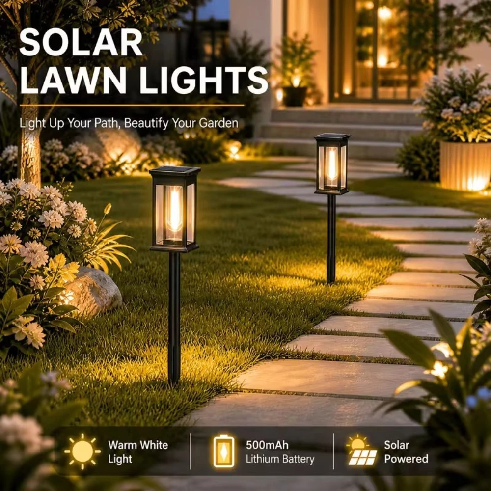 Upgraded Solar Panel Lawn Path Lights All Night Lighting Waterproof Outdoor Garden Walkway Yard Decorative Lamp 4Pack 3
