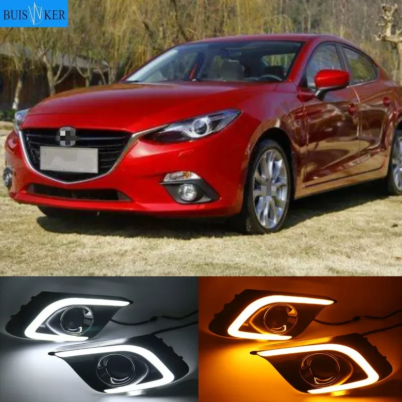 

1Pair DRL For Mazda 3 Axela 2014 2015 2016 Daytime Running Lights fog lamp cover headlight 12V Daylight with Yellow