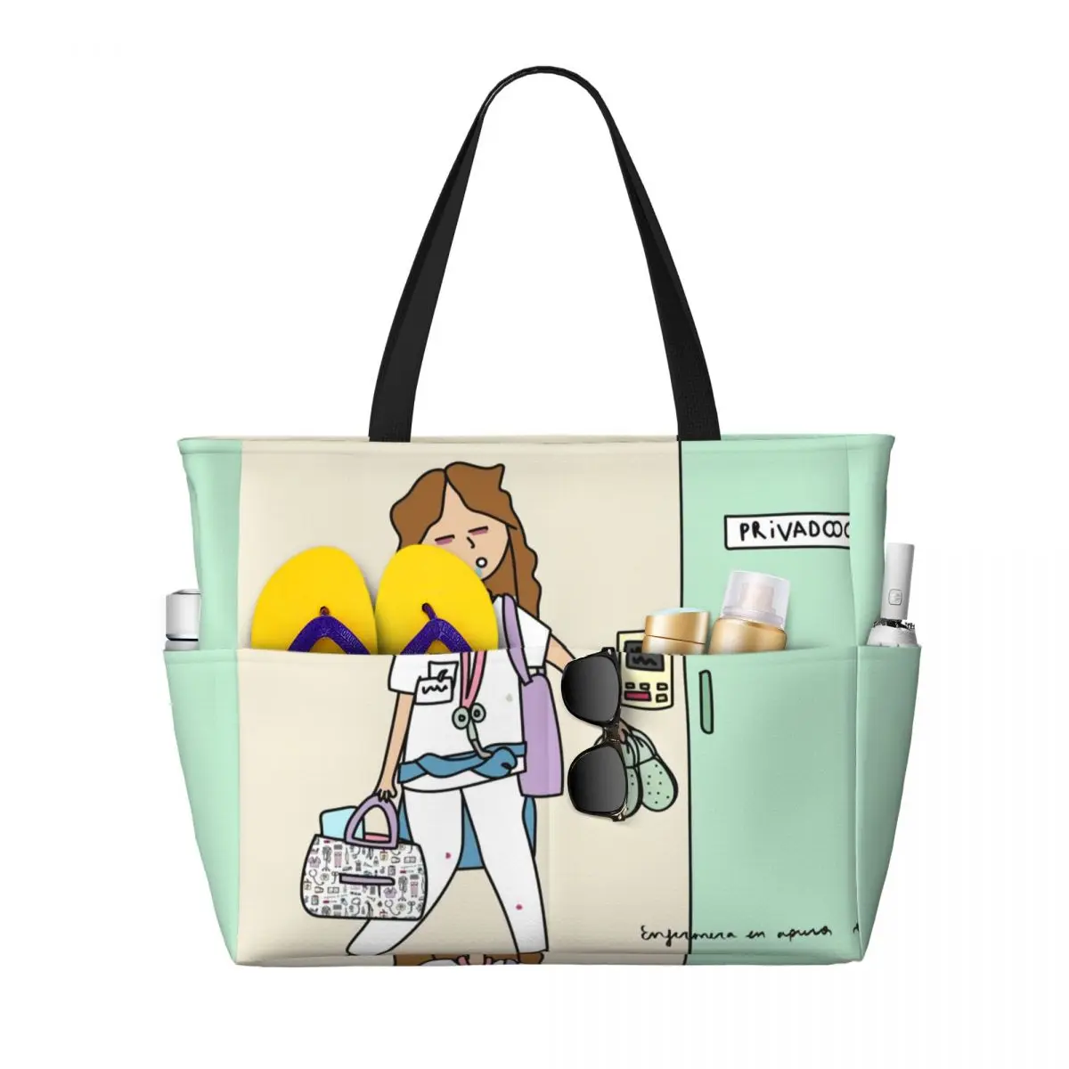 Custom Enfermera En Apuros Doctor Nurse Medical Beach Tote Bag for Women Extra Large Gym Carry On Travel Shopping Bags