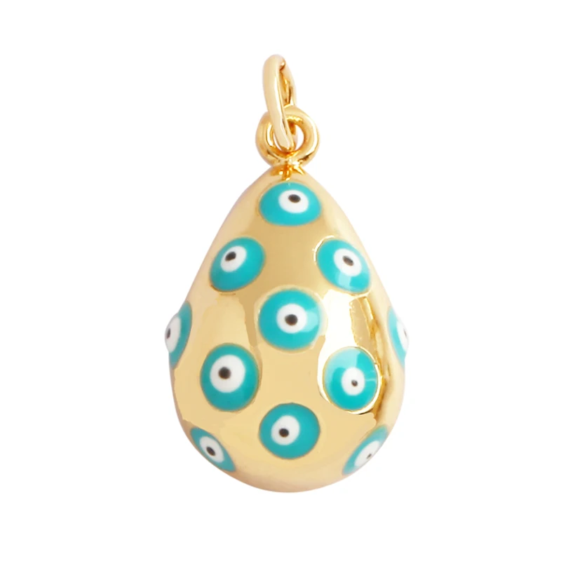 Evil Eye Tropfen-Emaille-Charm, neonrosa, orange, türkis, blaues Öl, tief ausgeschnitten, echt vergoldet, Halskette, Armband, Anhänger M09 M93 – Detail 24