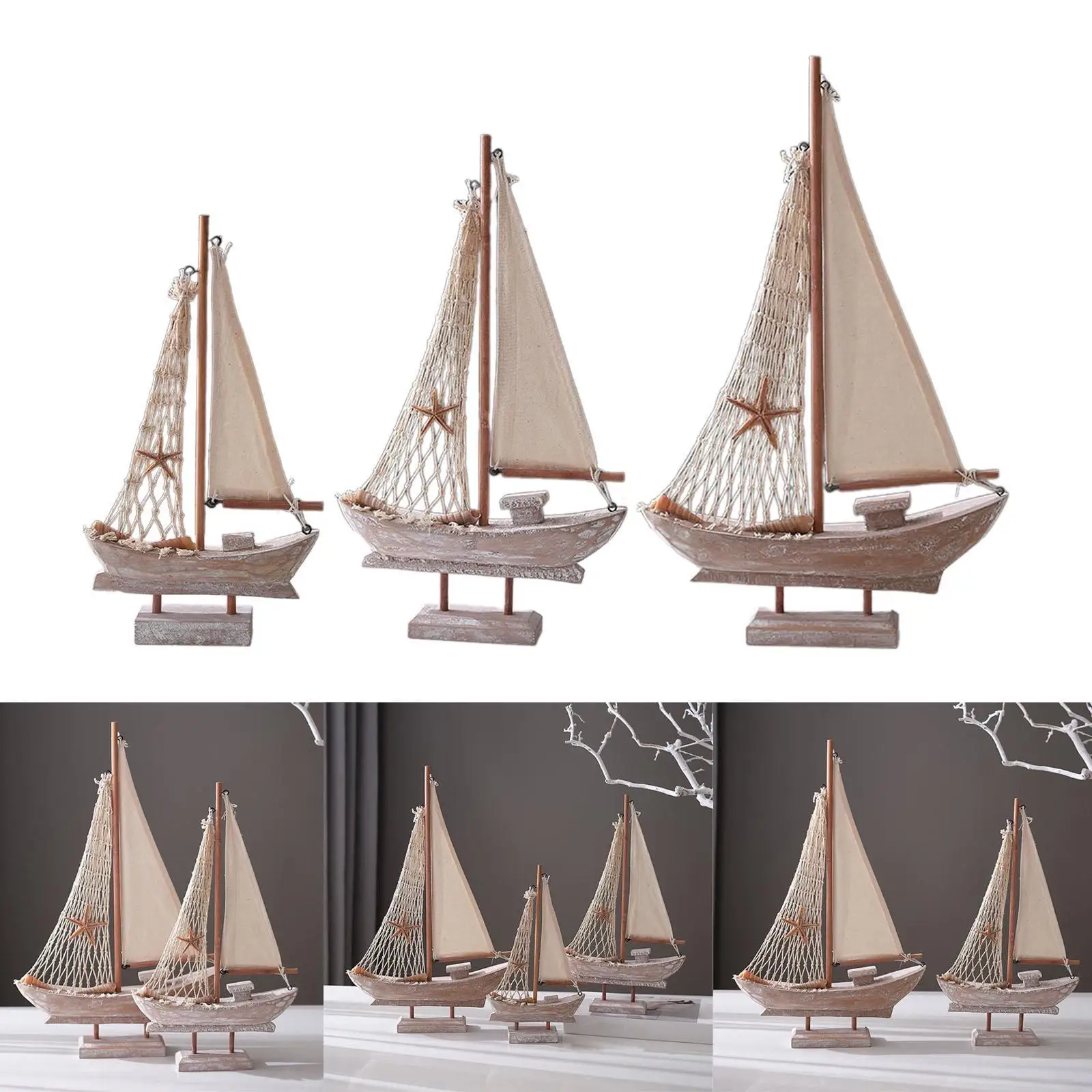 Wood Sail Boat Crafts Miniature Sailing Boat for Tables Housewarming Gifts