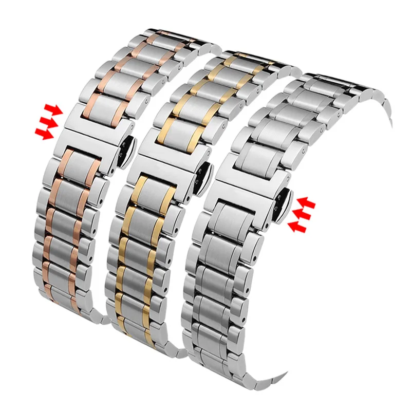 Curved End Watch Band Stainless Steel Strap 14mm 15mm 16mm 17mm 18mm 19mm 20mm 21mm 22mm 23mm 24mm Universal Wristband Men woman