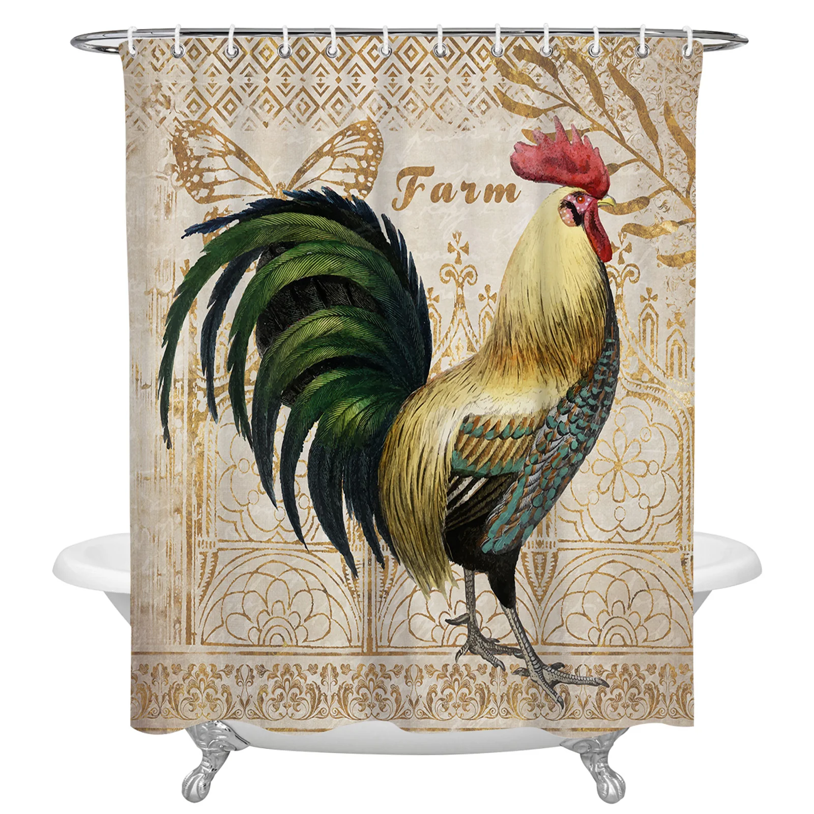 Farm Rooster Butterfly Texture Waterproof Bathroom Decoration Shower Curtain Printed Bathtub Curtains Bathroom Accessories