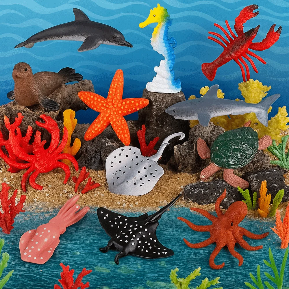 12 قطعة مجموعة الحياة البحرية الصغيرة للمحيط البحري نماذج الحيوانات القرش السلاحف كراب دولفين عمل أرقام ألعاب تعليمية للأطفال