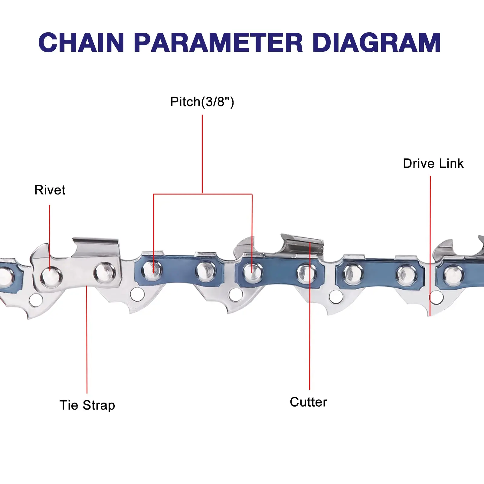 4 Pack 18 Inch Chainsaw Chain 3/8" LP Pitch .050'' Gauge 62 Drive Links Fits Poulan, Craftsman, Echo, Homelite and more