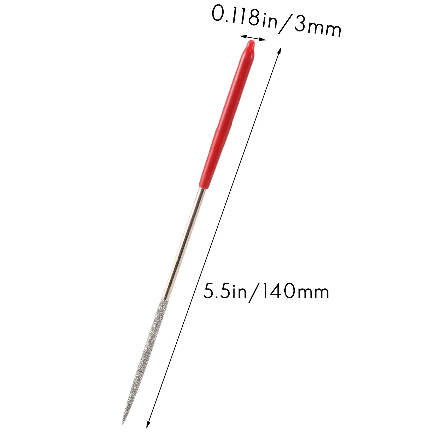 Lapidary 원형 쥐 꼬리 다이아몬드 파일, 실버 톤 레드, 3mm x 140mm