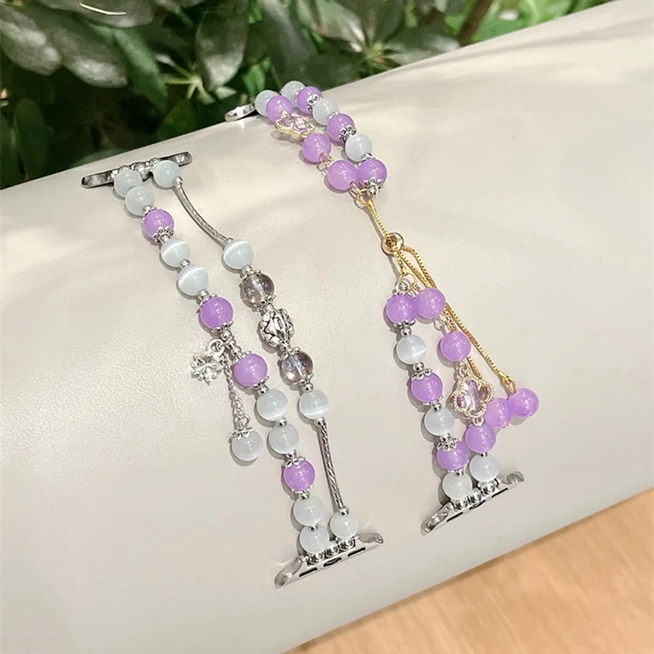 Strap For Apple Watch UItra 8 7 49mm 45mm 44mm Grace Lavender Glass Beads Bracelet Band For iWatch Series 6 5 SE 42mm 40mm 38mm