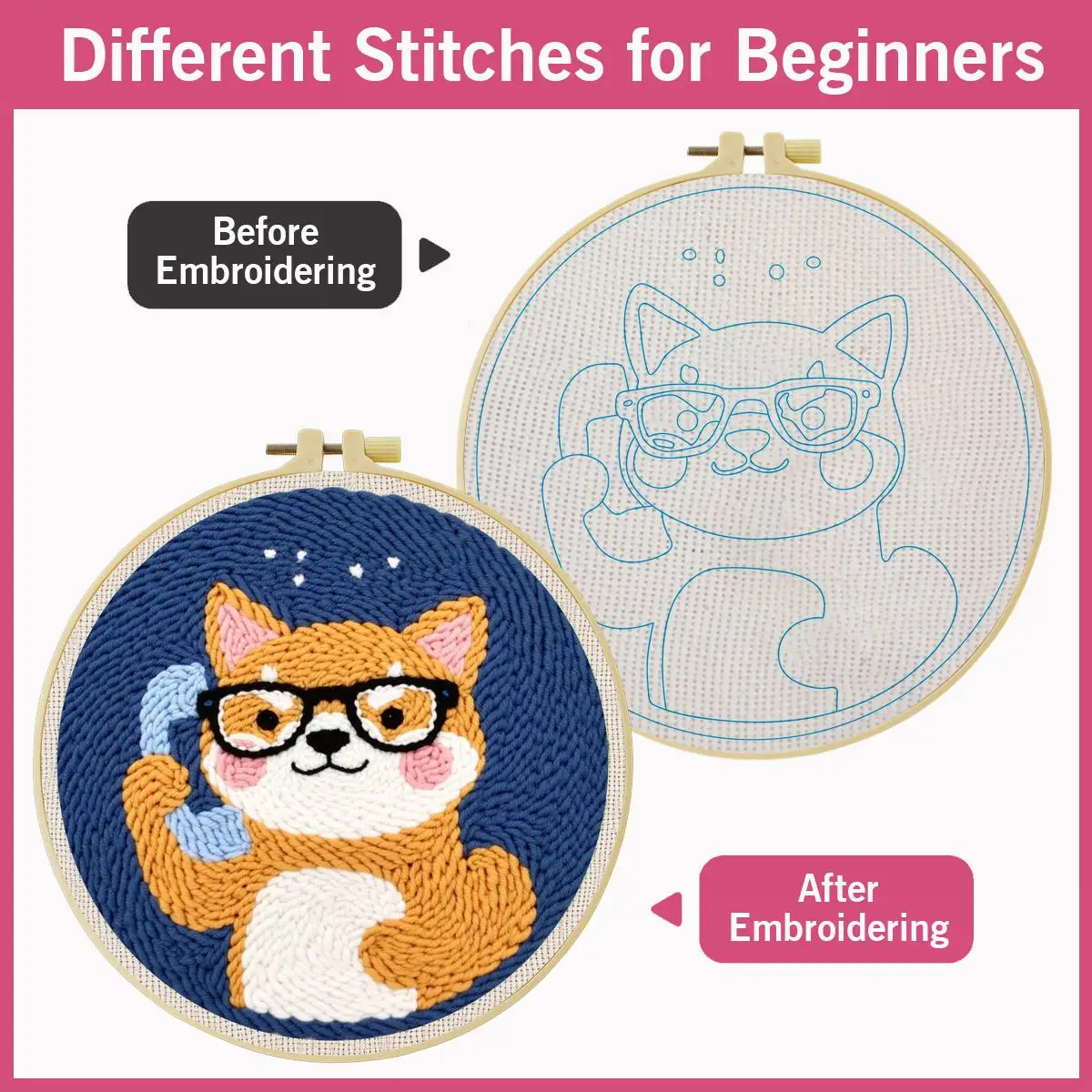 20X20CM/7,87 Zoll Hund Punch Needle Stickerei-Set Kit Stickerei Gestrickte Stickerei DIY Handgemachtes Geschenk Heimdekoration – Detail 3
