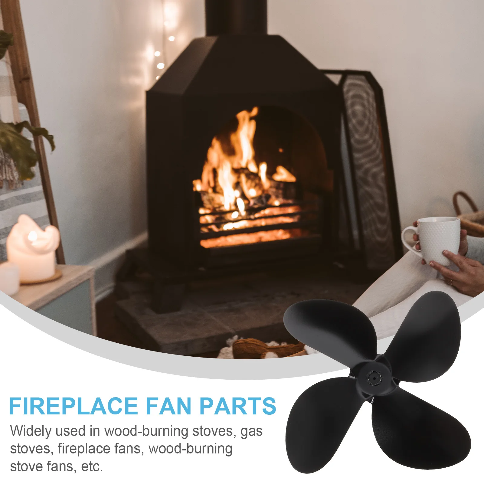 

Aluminum Alloy Fireplace Fan Blades Black Silent Heat Powered Stove Accessories Blade Design Warm Air Distribution