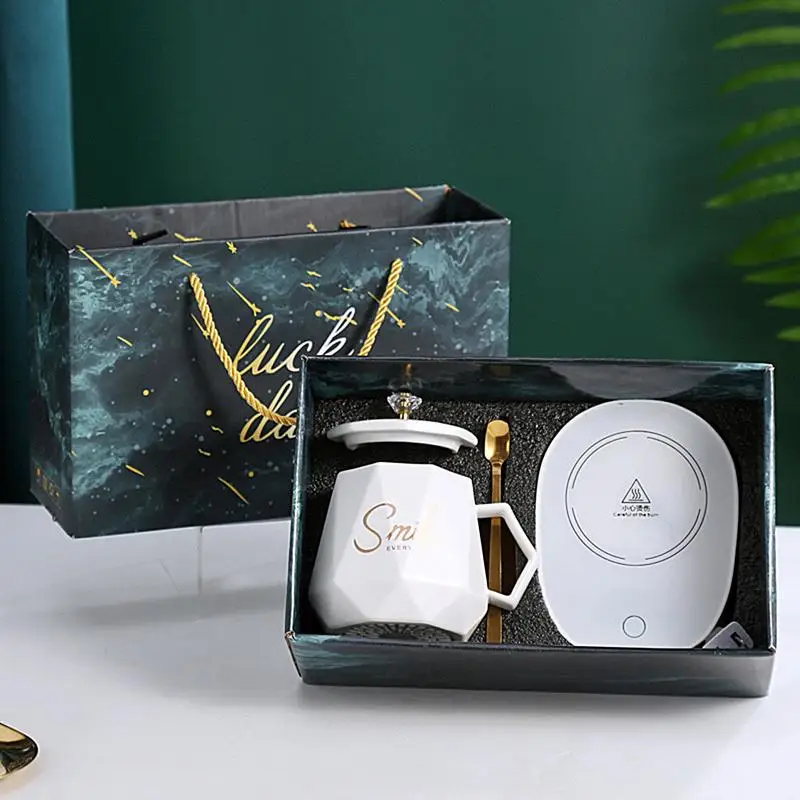 Smart Ceramic Mug Heater Cup Coaster Warmer Thermostatic Coffee Heating Electric Mug Set Milk Tea Heating Water Home Office Gift
