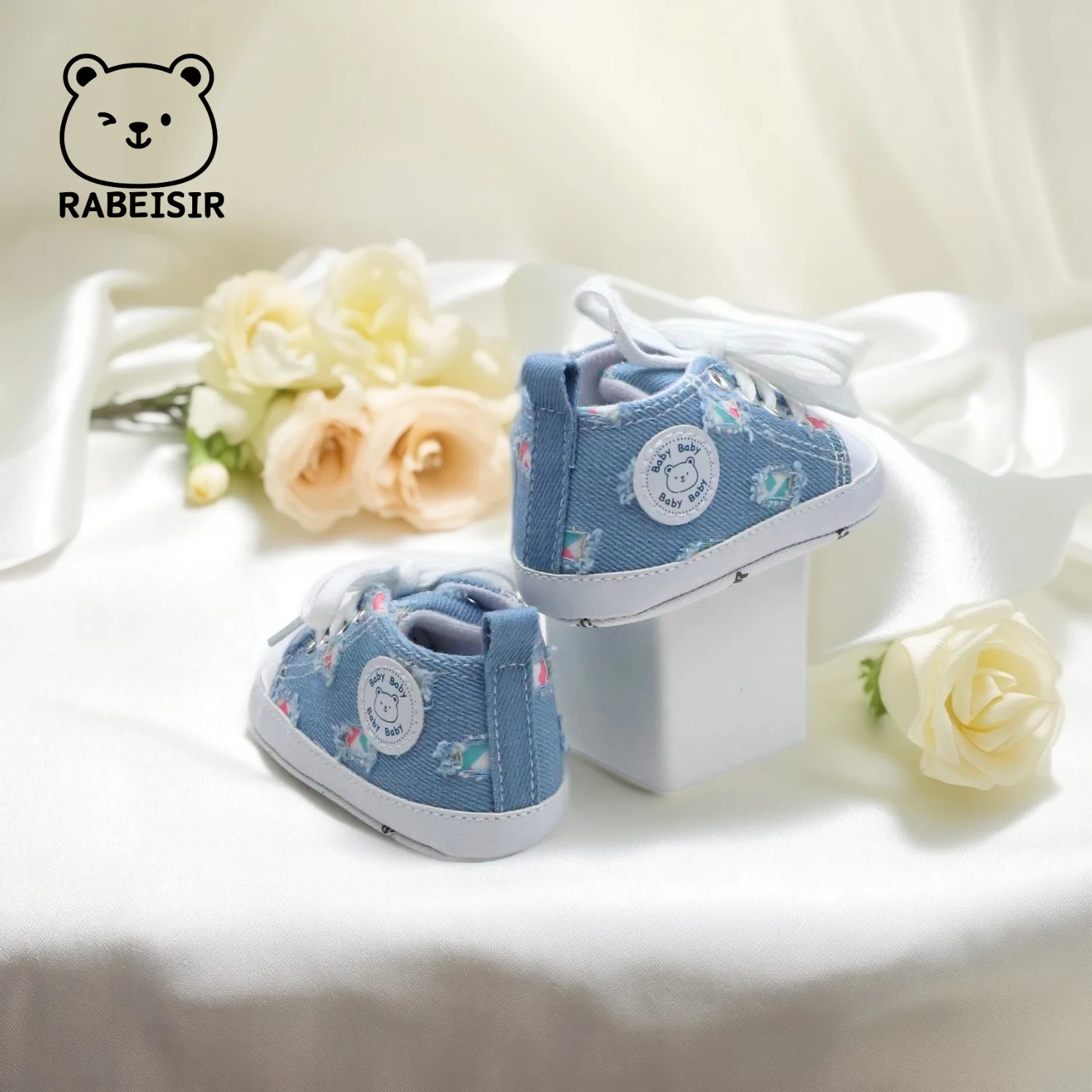 جديد الدنيم حذاء قماش طفل حذاء طفل صغير القماش الأحذية 0-18 أشهر لينة وحيد تنفس عدم الانزلاق الدانتيل متابعة نمط #2