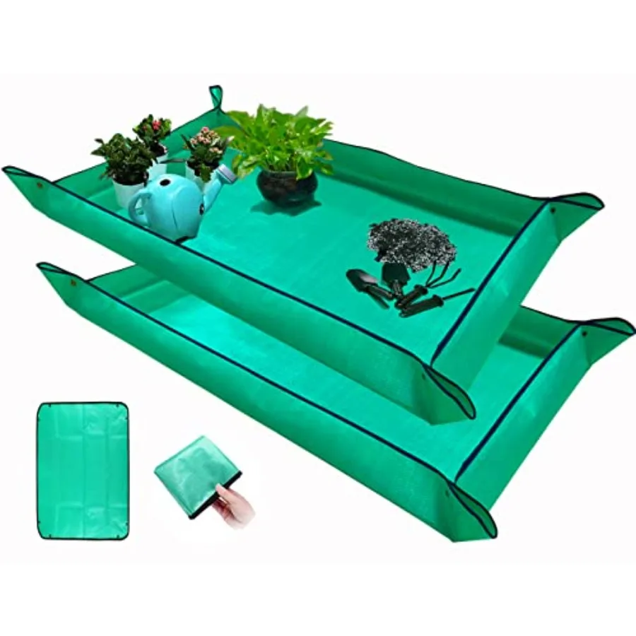 

2 PCS Plant Repotting Mat for Indoor Plants, 43" X 29" Thickened Foldable Waterproof Plant Potting Tray and Mess Control, Porta