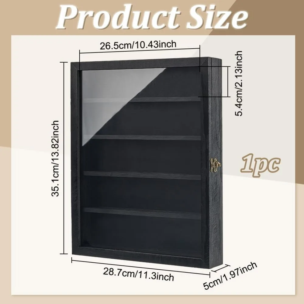 Medals Display Case 11.3x13.8x2inch 5-Row Rectangle Medal Display Box with Clear Windows Military Challenge Coin Shadow