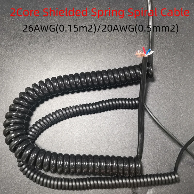 2Core Shielded Spring Spiral Cable 26AWG 0.15mm2 20AWG 0.5mm2 Telescopic Wire Stretch Shield Stretchable Wire Shrinkable Cable