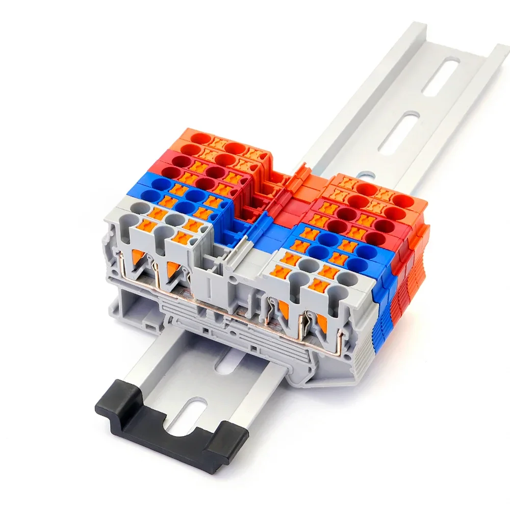 10Pcs Terminal Block PT2.5-QUATTRO 4 Conductors Din Rail Electrical Wire Spring Connection Push In Conductors Wire Connector
