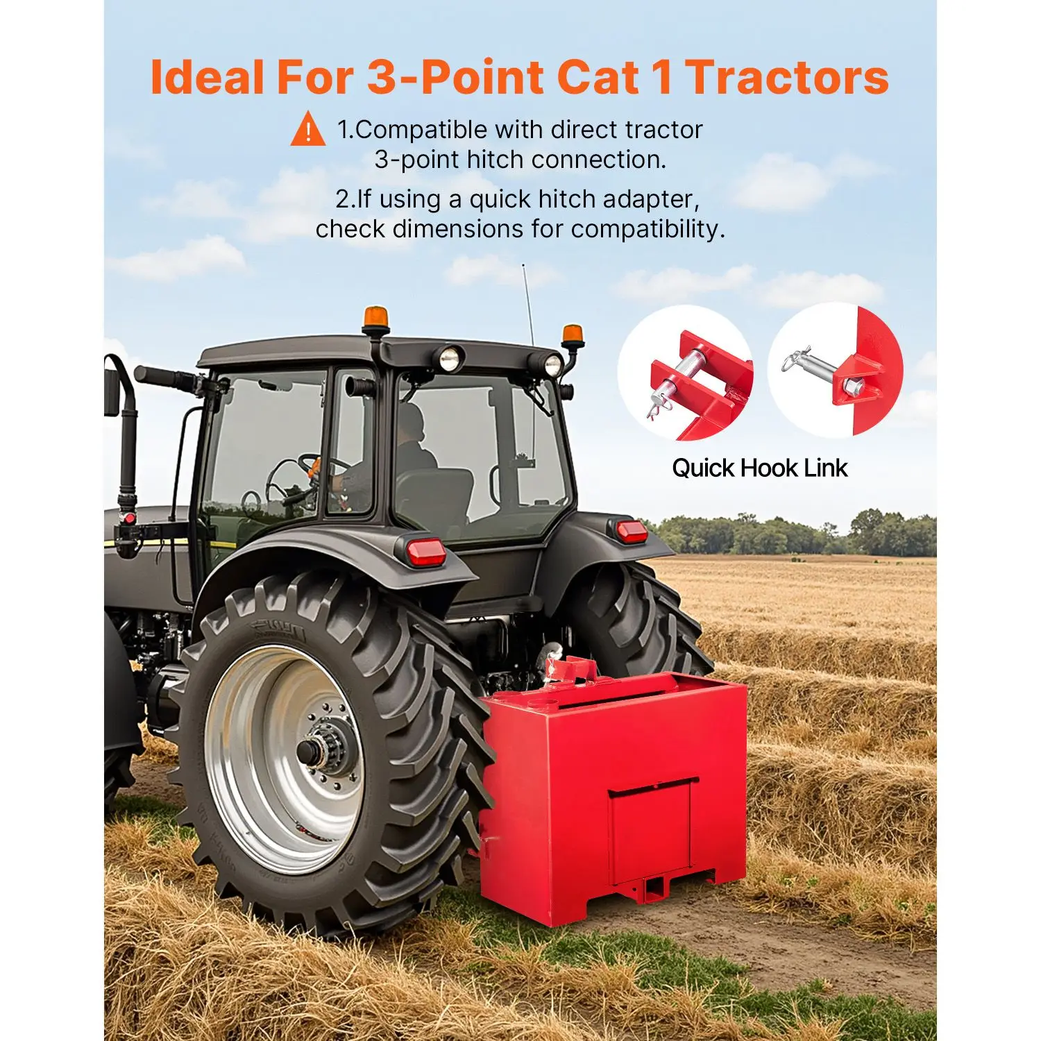 Ballast Box, 3-Point Category 1 Tractor Ballast of 800lbs Capacity, for 2 Inch Hitch Receiver, Heavy-Duty Steel 4.3 ft³ Large Vo