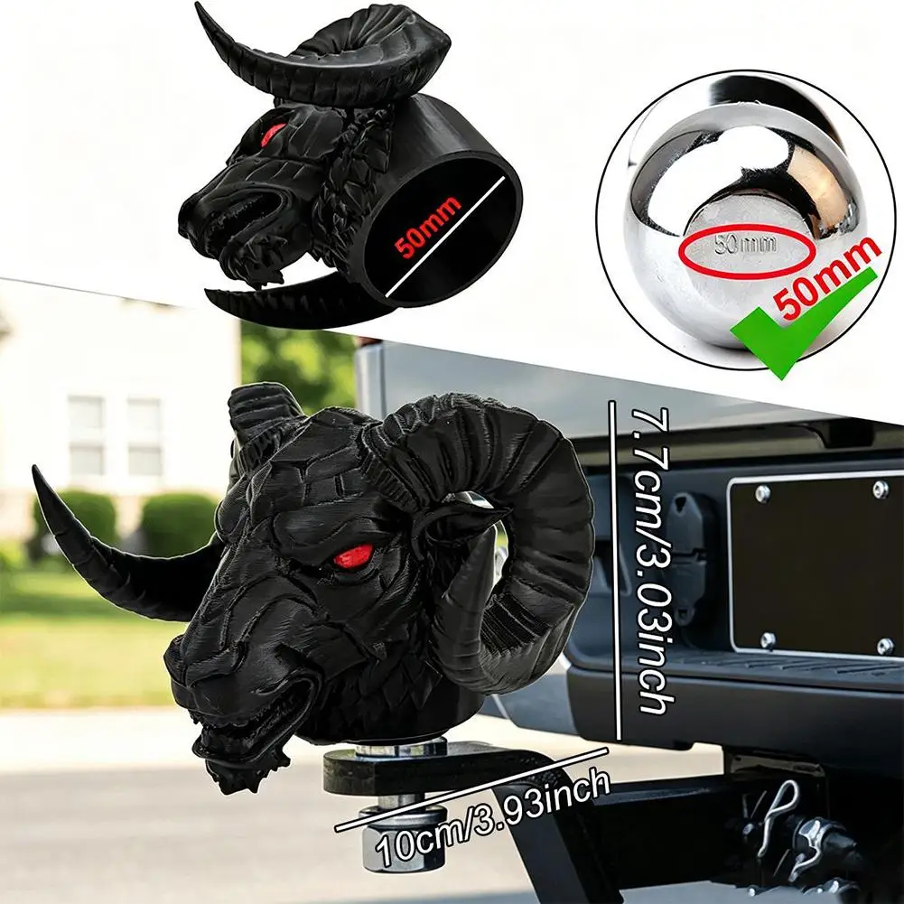 Trailer Coupling Cover Cap 3D Printed Ram Skull, Black White Bone Design Trailer Head Hitch Truck Off-road Vehicle Accessories
