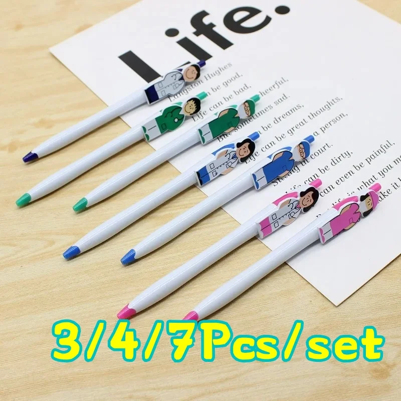 3-7Pcs Fun Doctor Nurse Design Ballpoint Pen Office and School Students Writing 1mm Black Blue Ink