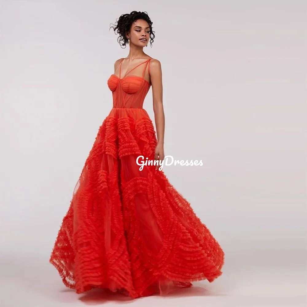 Vestidos personalizados para graduación, línea A, escote Corazón, hasta el suelo, volantes de lujo, vestidos de noche sin mangas, vestidos de fiesta de boda