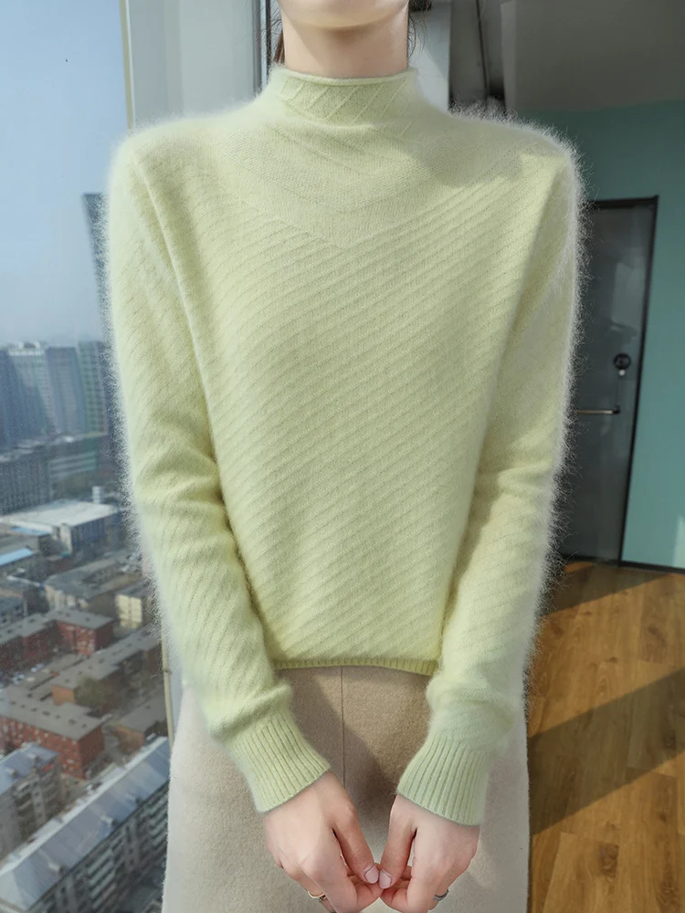 Women's 100% Mink Cashmere Sweater O-Neck Long Sleeve Kint Pullover Soft Warm Solid Color Cashmere AutumnWinter Clothing Top