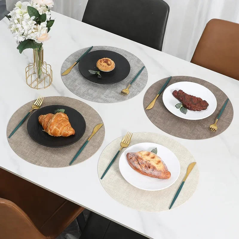 

8Pcs INS Cloth Grain Leather Placemat Two Color Round Heat Insulation Anti Scald Dining Table Mat Home Decorative Table Pad