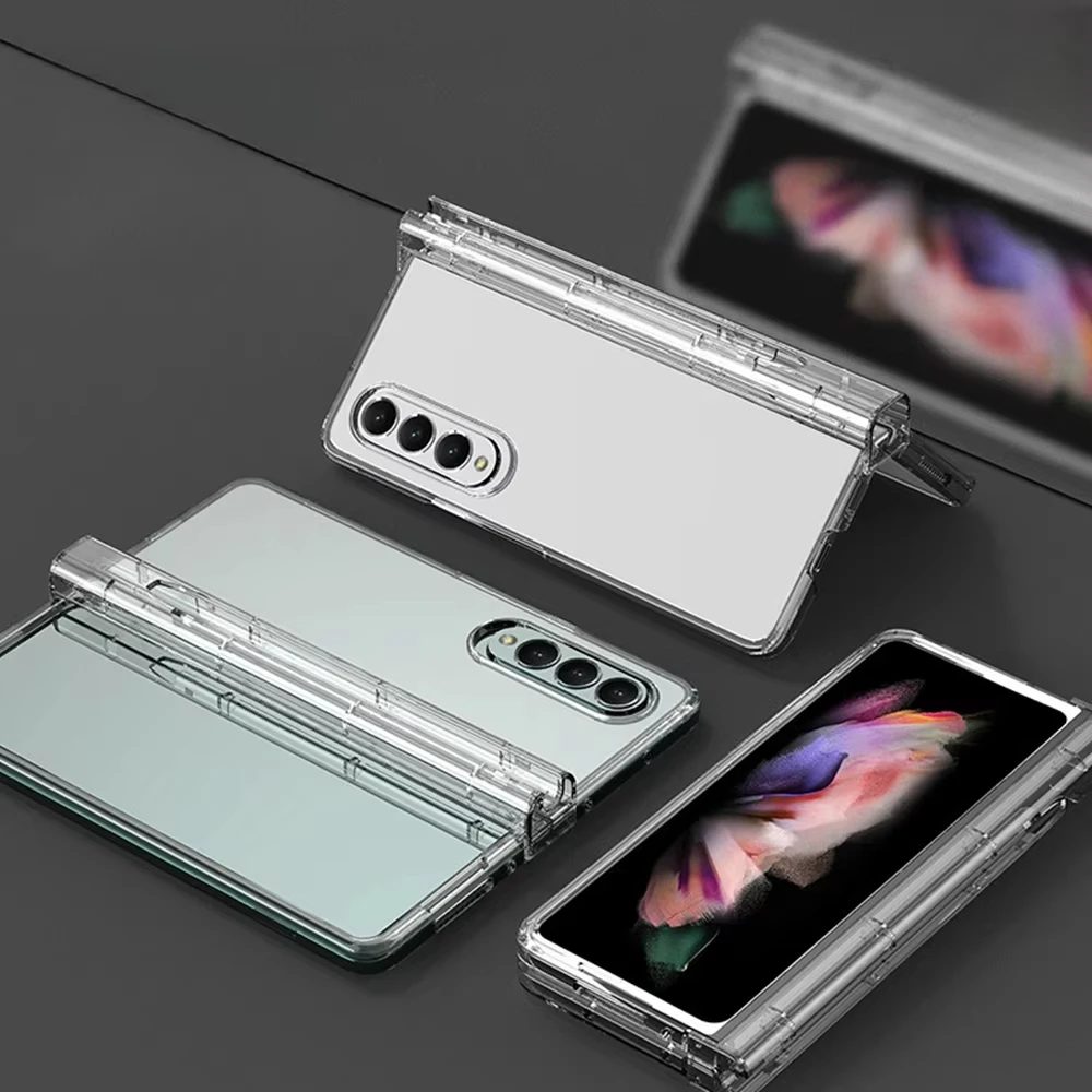

For Samsung Galaxy Z Fold 6 5 4 3 Transparent Case Shockproof Back Cover With S Pen Holder Shell For Samsung Z Fold5 Fold6 Funda