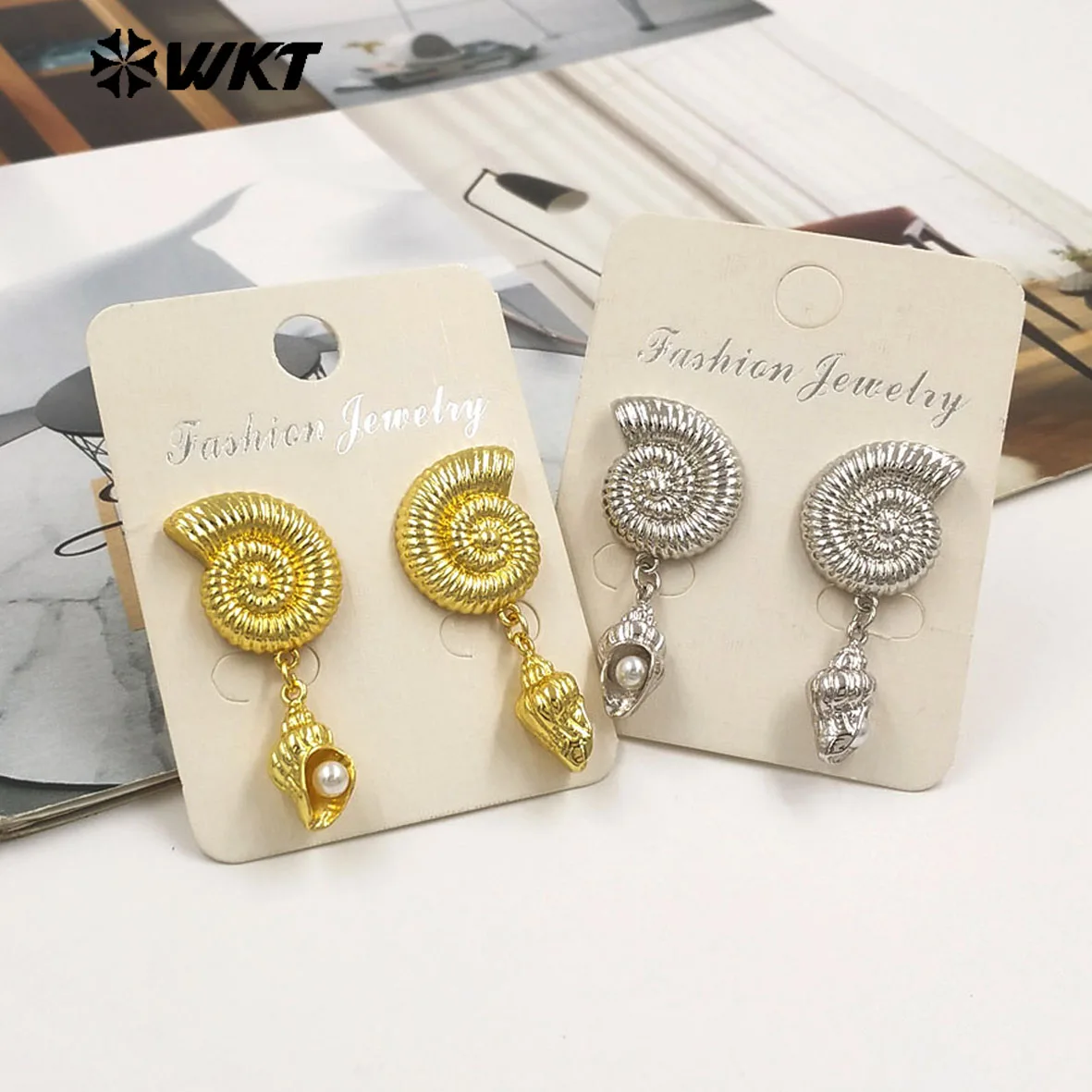 WT-ME131 WKT Wholesales Yellow Brass Artificial Pearl Silver/Gold Earring For Girl Precious Gifts 2